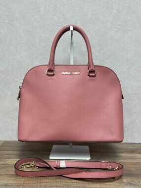 Michael Kors Pink Saffiano Leather Cindy Dome Satchel Crossbody Bag